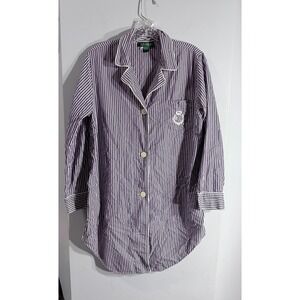 Ralph Lauren purple white striped long sleep shirt pocket logo small medium